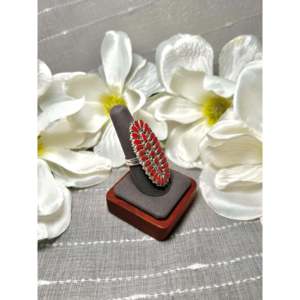 Navajo Fashionable Statement <b>Ring</b> Red Coral & Sterling Silver with Gold Plating 18K Inlay <b>Adjustable</b> for Gift - Product Image 2