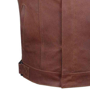 Gilet en cuir de couleur marron pour hommes veste de motard classique sans manches avec fermeture à glissière ou bouton logo personnalisé disponible - Product Image 6
