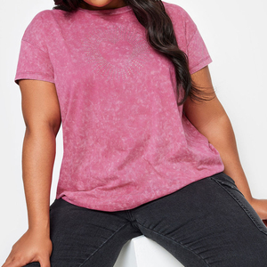 Camiseta Casual de Poliéster/Algodón Ecológica con Lavado Ácido para Mujer, Estilo Vintage, Estampado 3D Esponjoso, Camiseta de Verano - Product Image 2