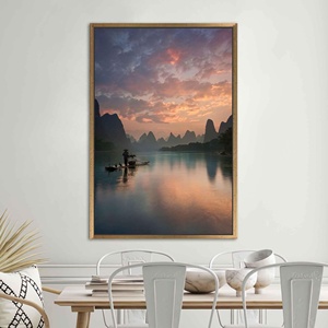 Impresión en Lienzo de Paisaje de Guilin, China, Diseño de Vista al Mar Sereno, Marco Dorado - Product Image 1