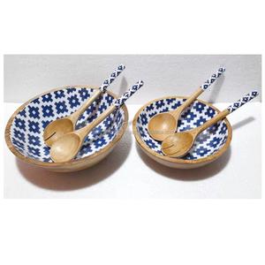 Bol à fruits et salade décoratif en bois avec motif imprimé en émail Bol à mélanger et à servir artisanal pour la cuisine et la salle à manger - Product Image 2