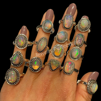 Bagues pour femmes style bohème vintage en opale éthiopienne, plaqué argent 925 antique, bijoux fantaisie avec pierres précieuses, pour soirée, cadeau
