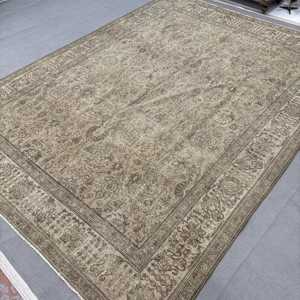 9.4x12.6 ft Turkish Oversize <b>Wool</b> Rug Eco-Friendly Vintage <b>Brown</b> Patchwork Camouflage with Latex Backing - Product Image 2