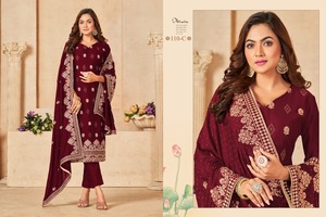 Nuevo 2023 Designer Party Wear Blooming Vichitra Silk Salwar Kameez con Dupatta con trabajo de bordado al precio más bajo para la venta - Product Image 3