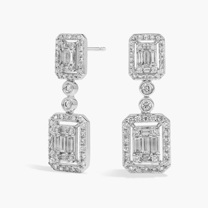 Stylish Luxury Women's 10K Gold Lab Grown <b>Diamond</b> Prong Setting <b>Dangle</b> Drop <b>Earrings</b> Elegant Emerald Cut Hanging Design Party - Product Image 5