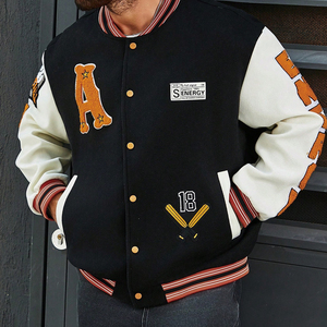 แจ็กเก็ตเบสบอลมหาวิทยาลัยสีตัดกันทรงหลวมสำหรับผู้ชายดีไซน์ใหม่ล่าสุดสวมใส่ง่าย - Product Image 3