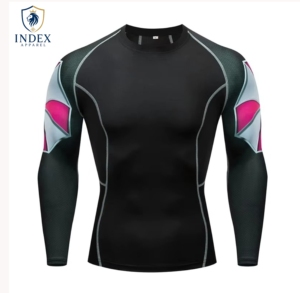 Index Apparel Men's Long Sleeve O-Neck Quick Dry Slim Fit Sporty T-<b>Shirt</b> Knitted Polyester With <b>Geometric</b> Pattern - Product Image 1
