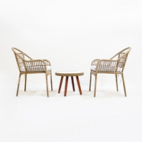 Artex Dong Thap Ensemble de tables basses 3 pièces Cadre en acier brun tissé à la main Se Chaises en rotin torsadé et table assortie