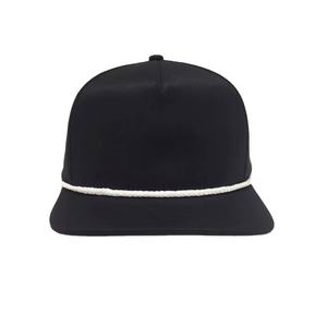 Casquette de golf vintage noire à 5 panneaux en maille, style trucker, avec logo personnalisé, profil haut et corde blanche contrastante - Product Image 1