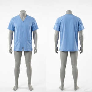 Chaqueta Médica Azul Cielo, 180 GSM, Tela Suave Elástica de Poliéster y Spandex, Cierre de Cremallera, Diseño de Logotipo Personalizado - Product Image 1