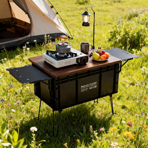 Cajas Plegables Ligeras para Almacenamiento y Transporte para Campamento, Picnic y Actividades al Aire Libre con Tapas <span class=keywords><strong>de</strong></span> Madera - Product Image 1