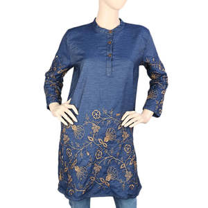 Kurti en denim brodé pour femmes - Bleu foncé - Product Image 4