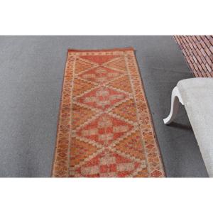 Turkish Vintage Rug, <b>Runner</b> 2.5x9.8 ft (77x300 cm) Rug, <b>Red</b> Check Wool Rug - Product Image 4
