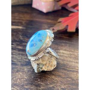Rick Tolino Golden Hill's Boho <b>Statement</b> <b>Ring</b> Turquoise & Sterling <b>Silver</b> Bezel Set Size 7.5 Smooth Cut Stone for Everyday Wear - Product Image 4