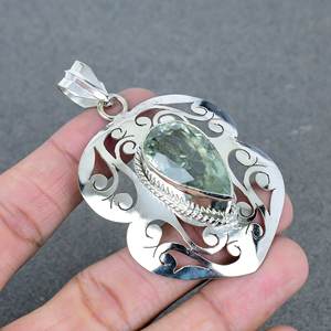 Precio al por mayor genuina amatista verde latón pera facetado corte piedra preciosa 925 plateado colgantes hechos a mano y encanto para joyería - Product Image 1