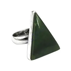 Anillo de Jade Plateado Vintage de Moda para Mujer con Incrustaciones de Piedra Triangular Chapada en Oro de 18K, Joyería con Certificado IGI - Product Image 1