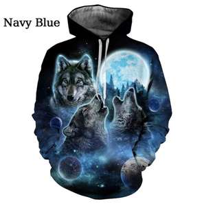 Pull à capuche surdimensionné pour hommes avec graphique loup 3D Streetwear d'automne haut en polaire imprimé animal sweats à capuche personnalisables - Product Image 2