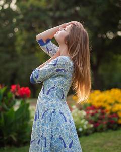 Hand Block Printed Panelled Dress Floral Boho Calf Length Cotton Dress Casual Occasional - Product Image 2