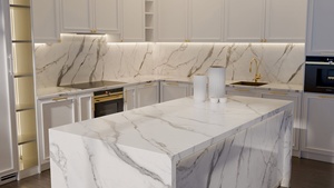 แผ่นควอตซ์พิมพ์ลาย Lal สำหรับเคาน์เตอร์ครัวและท็อปโต๊ะเครื่องแป้ง หนา 2 ซม. 3 ซม. ขัดเงา สำหรับโครงการก่อสร้างภายในเชิงพาณิชย์ - Product Image 2