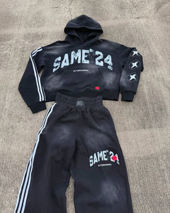 Personalizado de los hombres de fitness Sudadera con capucha pantalones de chándal traje de Jogger ácido lavado color parche bordado vintage holgado ajuste Terry de talla grande de invierno - Product Image 2