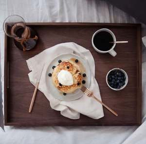 Plateau de service en bois moderne usine de fabrication en gros d'acacia naturel avec poignées d'Inde - Product Image 3