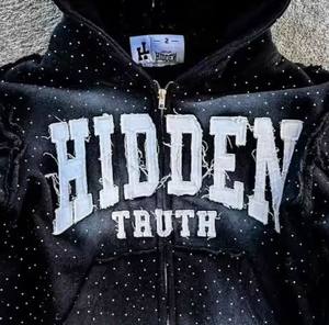 Sudadera con capucha boxy de algodón para hombre, ropa de calle, logotipo bordado personalizable, sudadera transpirable para invierno con diamantes de imitación - Product Image 5