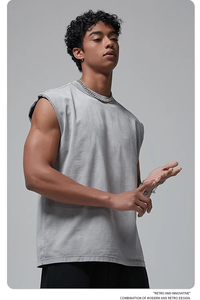 Camiseta sin Mangas de Estilo Urbano, Tejido de Punto de 120 Gramos, 100% Algodón, Ajuste de Alta Calidad, Lavado Ácido, con Logotipo Personalizado, Estilo Vintage para Gimnasio - Product Image 5