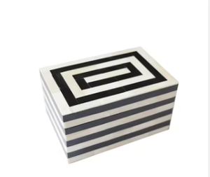 Handmade Bone Inlay Decorative <b>Box</b> Concentric Rectangular Pattern Black And <b>White</b> Striped Storage <b>Box</b> Luxury Jewelry Organizer - Product Image 5