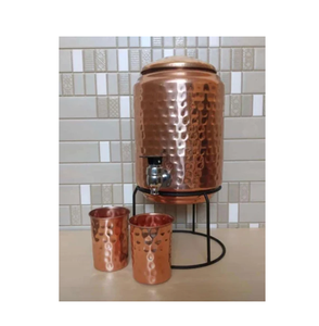 Pot d'eau en cuivre 100% avec support en métal avec distributeur en verre avec support design martelé 5 litres - Product Image 5