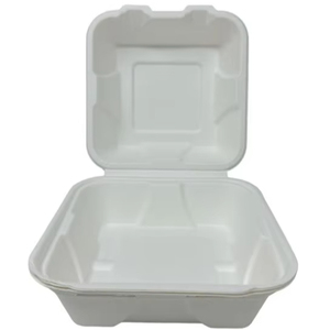 Boîte à lunch jetable biodégradable écologique en bagasse, contenant à clapet avec couvercle articulé pour l'emballage des aliments à emporter - Product Image 1