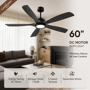 60 Inch Ceiling Fan with <b>Light</b> and <b>Remote</b>, Black Solid Wood Blades Dimmable Reversible DC Motor Ceiling Fan with APP <b>Control</b> - Product Image 1