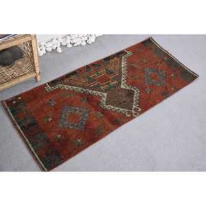 Vintage <b>Red</b> Green <b>Wool</b> Eco Friendly Traditional Medium Pile Patchwork Rug Large Area 1.8 X 4.4 ft Rectangular Dining Room Latex - Product Image 2