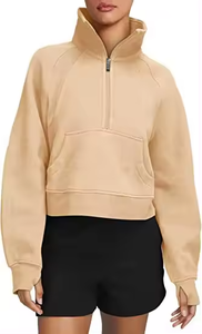 Sudadera de jersey con media cremallera y logotipo personalizado OEM para mujer, Sudadera con capucha de media cremallera en blanco a prueba de viento para invierno, sudadera con cremallera de cuarto de tamaño personalizado - Product Image 6