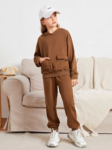 Ensemble survêtement pour adultes, coupe-vent, respirant, hiver, uni, marron, sweat-shirt à capuche et pantalon de jogging, tenue décontractée en deux pièces - Product Image 5