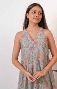 ชุดเดรสผ้าฝ้ายพิมพ์ลายแชนเดอร์ผ้าฝ้าย100% ชุดแมกซี่ปักลายดอกไม้ลำลองสำหรับปาร์ตี้ฤดูใบไม้ผลิ/ฤดูร้อน - Product Image 2