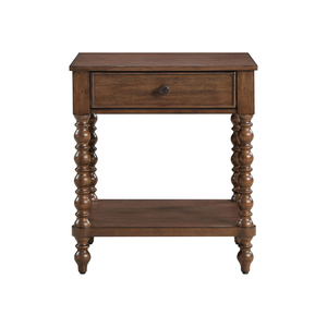 Classic Solid Mahogany Wood Nightstand <b>Storage</b> Contemporary Design Brown Finish Bedroom Apartment Living Room Use 1 Drawer - Product Image 1