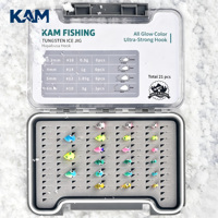 Kit de 21 leurres de pêche sur glace en tungstène, toutes couleurs phosphorescentes, avec hameçons Hayabusa pour la perche, le crappie, la truite et le panfish