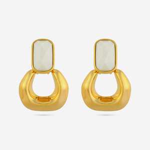 Boucles d'oreilles pendantes géométriques chic - Alliage de zinc, pierres noires et blanches, finition dorée, pour soirée, 193025 - Product Image 6