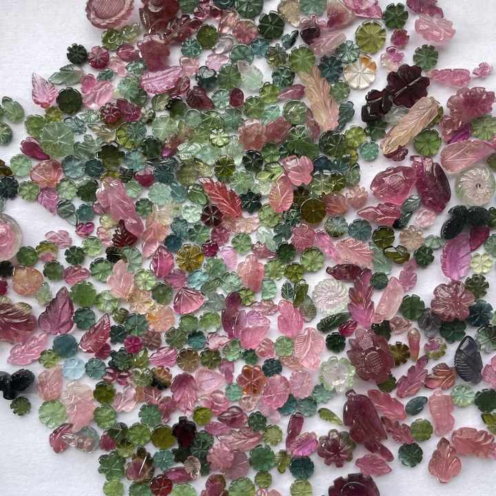 8mm 10mm 12mm Natural Multi Tourmaline Leaf Carving Fancy Cut Stone for Jewelry Making Wholesale Gemstone Supplier Semi Precious
