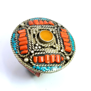 Bague en pierres précieuses corail naturel bijoux en argent tibétain faits à la main pour femmes filles pour la fête accessoires à la mode exportateurs - Product Image 2