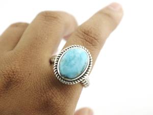 Natural Larimar Oval Gemstone 925 <b>Sterling</b> <b>Silver</b> Handmade Chunky <b>Ring</b> For Mom - Product Image 4