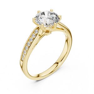 Bague de fiançailles de luxe en or jaune 18 carats plaqué rhodium, sertie de diamants de laboratoire brillants de 1 carat, certifiés IGI, avec bande pavée - Product Image 1