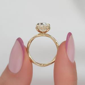 8x10mm Oval Cut Diamond Engagement <b>Ring</b> | <b>Solitaire</b> Pave Band 18K Gold Plated Sterling <b>Silver</b> | Minimalist Bridal Wedding - Product Image 5