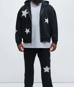 Sweat à capuche zippé intégral en coton épais 100 %, coupe oversize, épaules tombantes, avec broderie 3D et motif imprimé – Nouvelle collection hiver, best-seller - Product Image 3