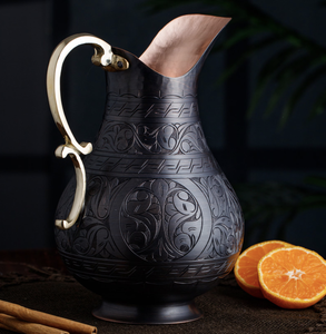 Carafe en cuivre pur avec couvercle et ensemble de verres en cuivre sculpté pour la cuisine à domicile - Product Image 5