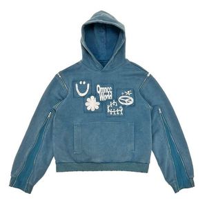 Sudadera con capucha desgastada de fábrica al por mayor de primera calidad, Sudadera con capucha rasgada lavada con ácido en blanco personalizada para hombre, estilo Vintage - Product Image 1