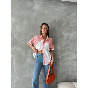 Chemise à manches tombantes rayée orange pour femme Topshow avec détails raffinés, design de chemisier élégant - Product Image 4