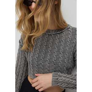 Pull court décontracté pour femme avec détails tricotés, 100 % coton respirant, tissage non tissé, taille XS pour la saison automne/hiver - Product Image 3