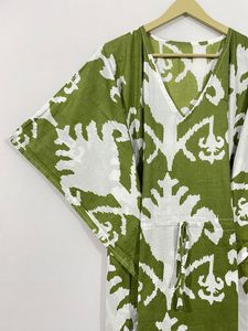 Vestido caftán floral de verano hecho a mano para mujer, bata larga de algodón 100% con cintura Natural, ropa de moda india - Product Image 3