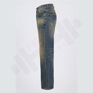 Jeans Hip Hop pour Hommes de Haute Qualité, Nouveau Style Été 2025, Denim Délavé Vintage, Lavable, Boutons, Coupe Droite, Personnalisable, Style Urbain - Product Image 3